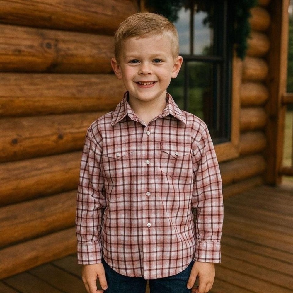 Wrangler Plaid Long Sleeve Pearl Snap Button Down Holiday‎ Cabin Rodeo Kid's S
